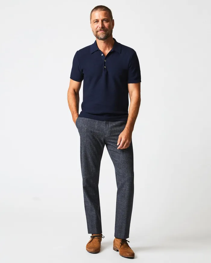 Men American Pique Sweater Polo Navy Billy Reid Polos Tees and Henleys