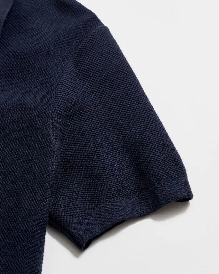 Men American Pique Sweater Polo Navy Billy Reid Polos Tees and Henleys