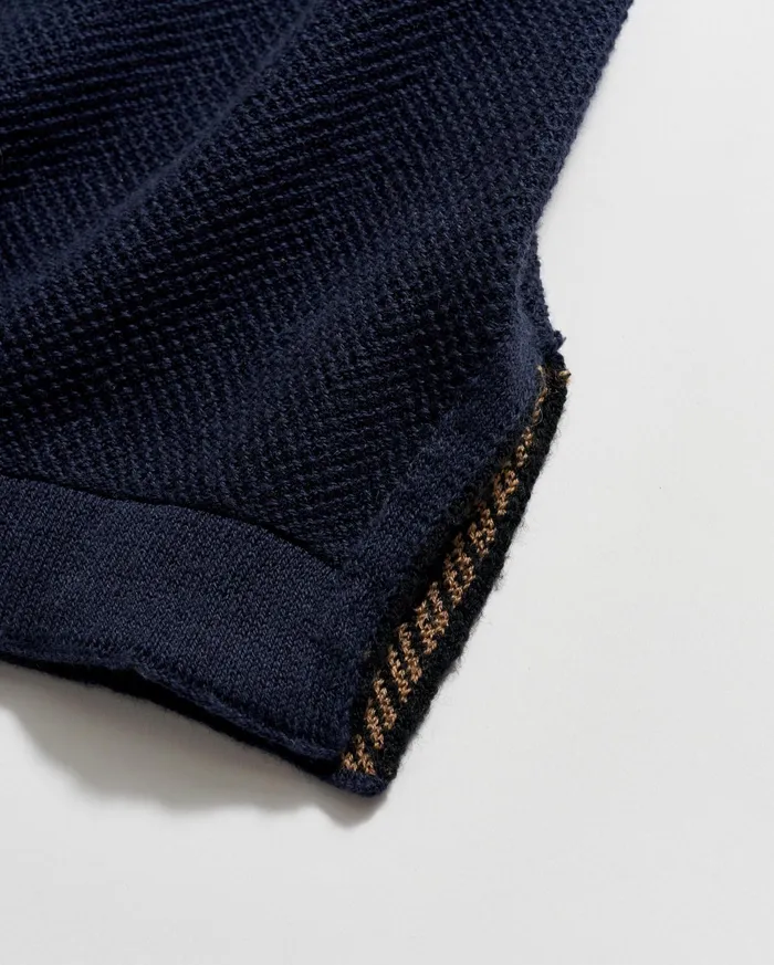 Men American Pique Sweater Polo Navy Billy Reid Polos Tees and Henleys
