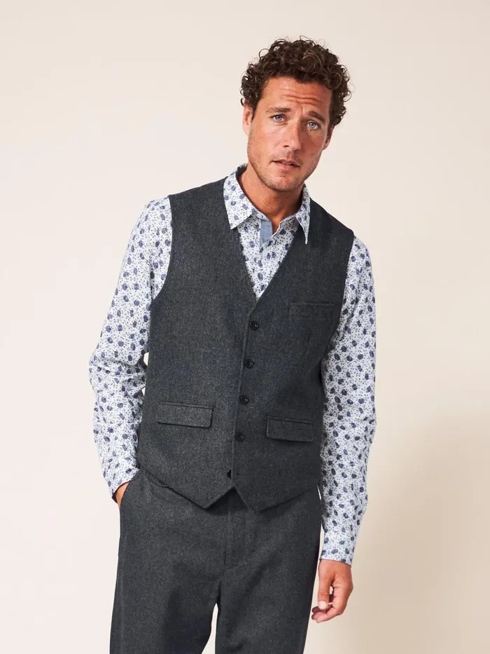 Men BLAZERS White Stuff Heath Waistcoat Charcoal Grey