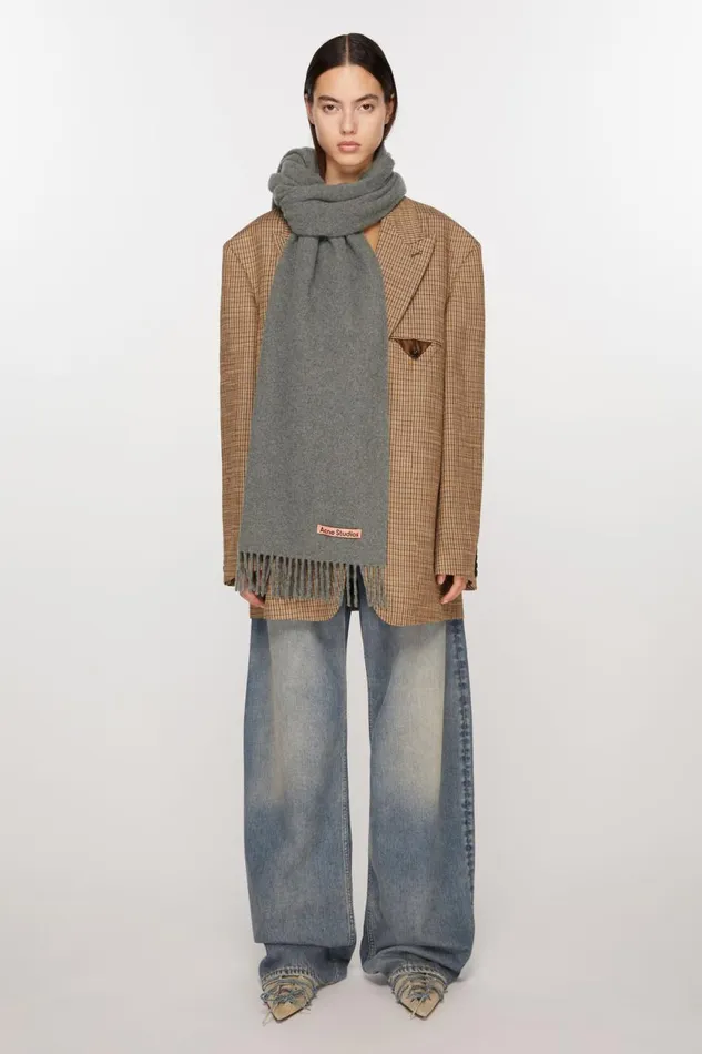 Men Cashmere Fringe Scarf 8211 Narrow Grey Melange Acne Studios Scarves