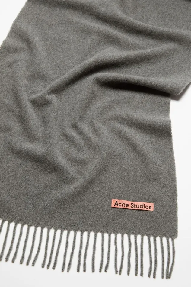 Men Cashmere Fringe Scarf 8211 Narrow Grey Melange Acne Studios Scarves