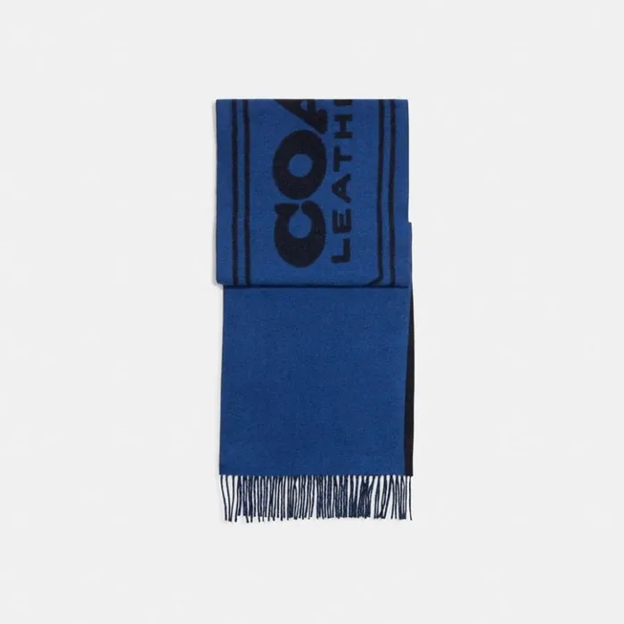 Men Cashmere Scarf With Coach Badge Blue Fin Coach Hats Scarves and Gloves