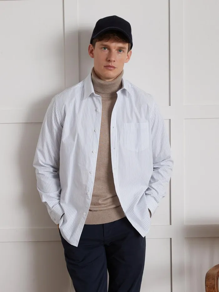 Men Clothing Cyrillus Regular Fit Shirt With Narrow Stripes Rayure Fantaisie