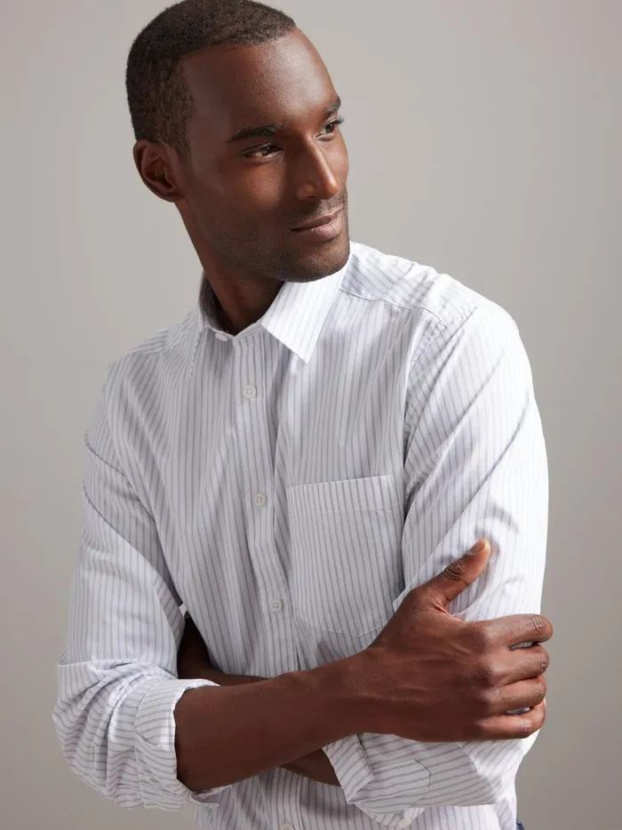 Men Clothing Cyrillus Regular Fit Shirt With Narrow Stripes Rayure Fantaisie