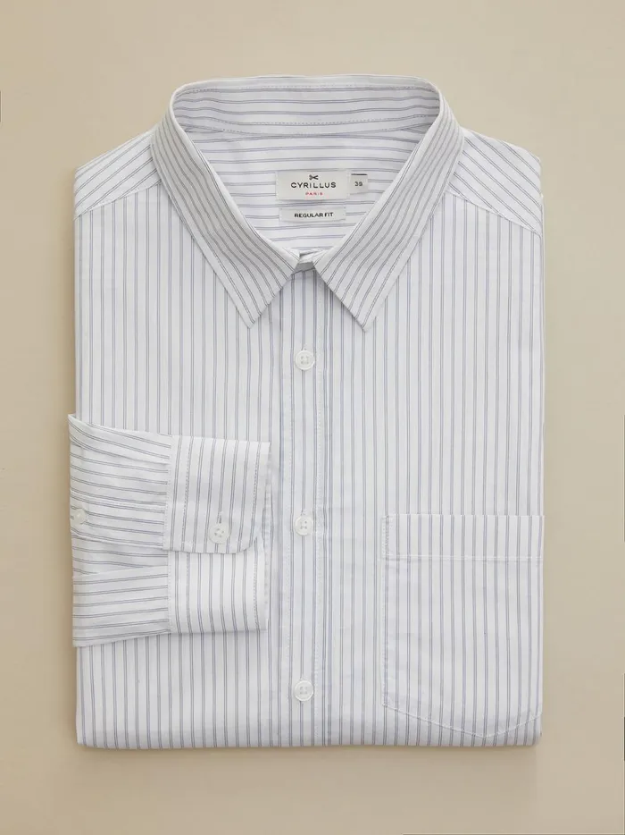 Men Clothing Cyrillus Regular Fit Shirt With Narrow Stripes Rayure Fantaisie