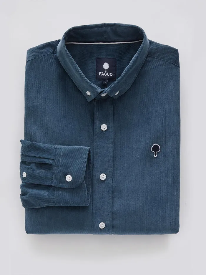 Men Clothing Cyrillus Yvoy Needlecord Shirt 8211 The Faguo Collection Bleu Jeans
