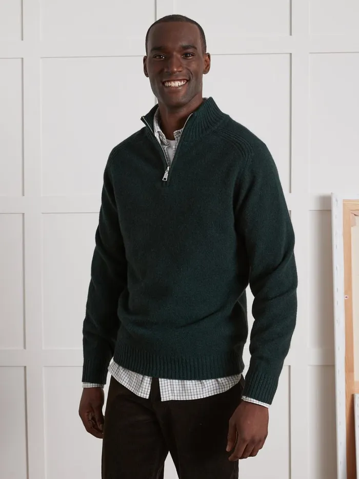 Men Clothing Cyrillus Zip Sweater With High Neckline Vert Anglais