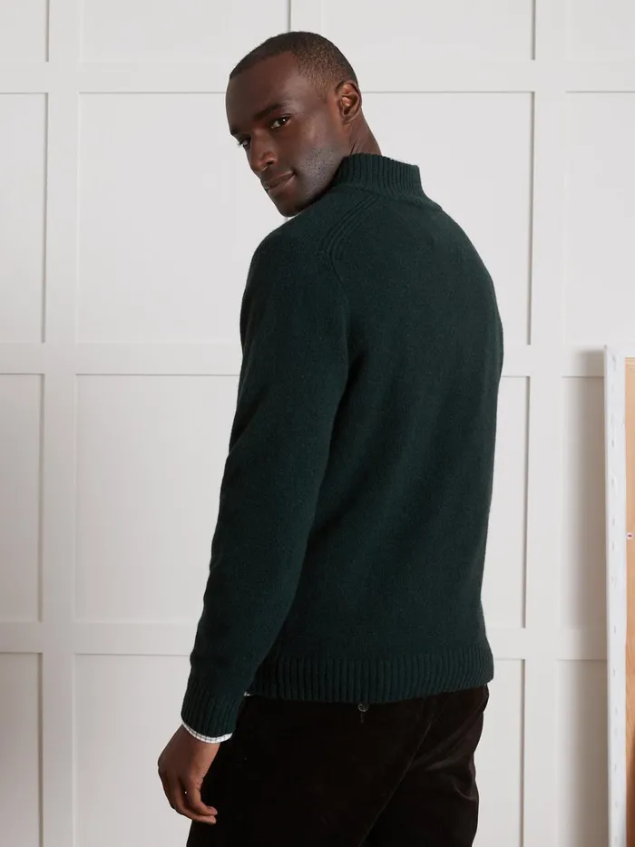 Men Clothing Cyrillus Zip Sweater With High Neckline Vert Anglais