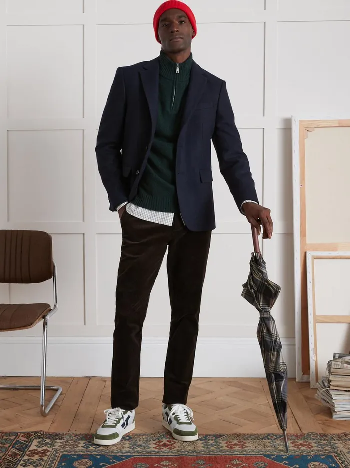 Men Clothing Cyrillus Zip Sweater With High Neckline Vert Anglais