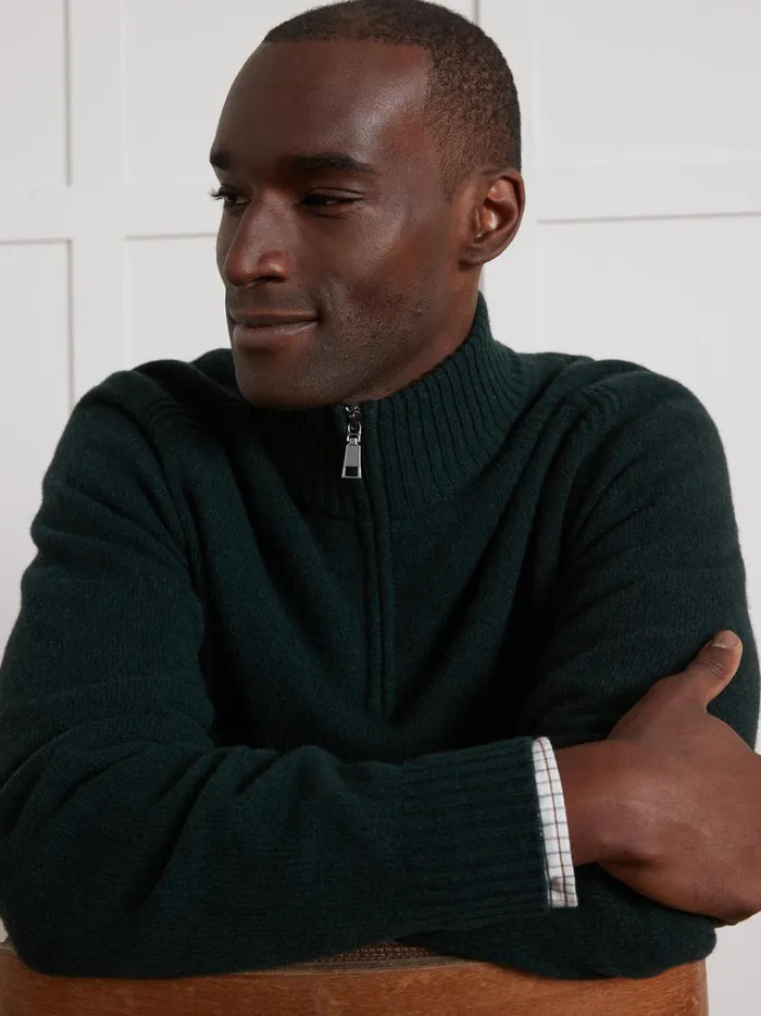Men Clothing Cyrillus Zip Sweater With High Neckline Vert Anglais