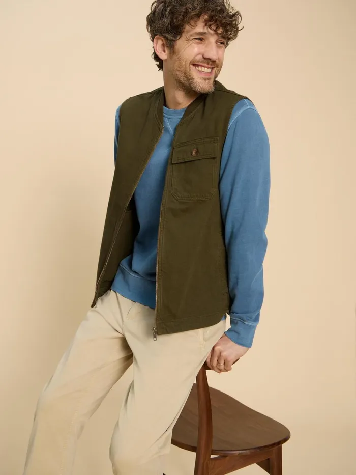 Men COATS and JACKETS White Stuff McCarthy Gilet Khaki Green Men COATS and JACKETS White Stuff McCarthy Gilet Khaki Green