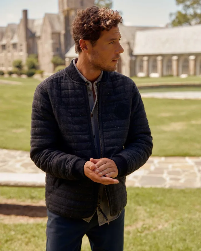 Men Collegiate Bomber Black Tweed Billy Reid Jackets and Outerwear
