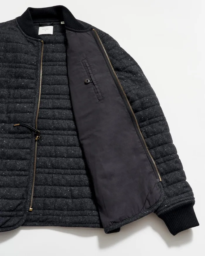 Men Collegiate Bomber Black Tweed Billy Reid Jackets and Outerwear
