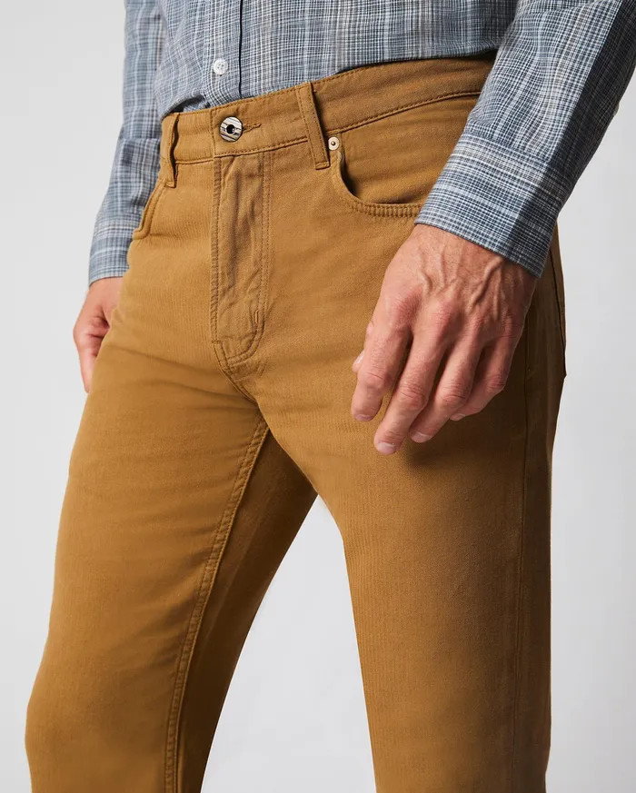 Men Cotton Linen 5 Pocket Pant Dark Tan Billy Reid Bottoms