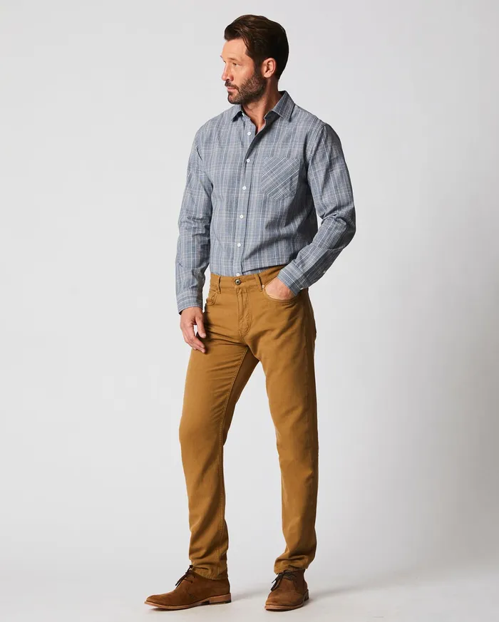 Men Cotton Linen 5 Pocket Pant Dark Tan Billy Reid Bottoms