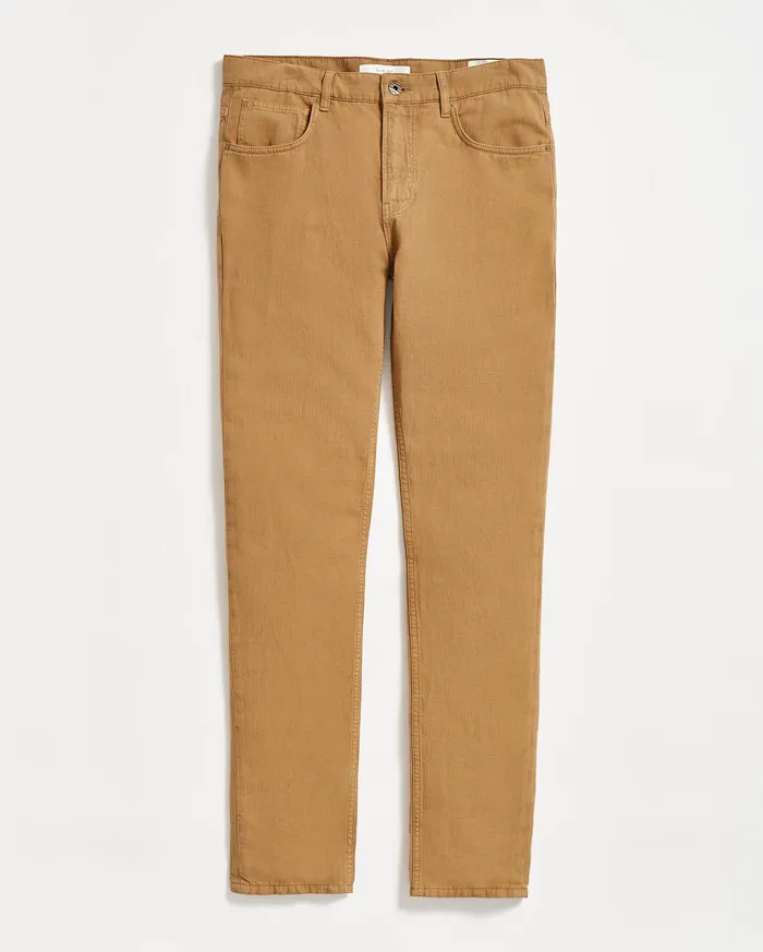 Men Cotton Linen 5 Pocket Pant Dark Tan Billy Reid Bottoms
