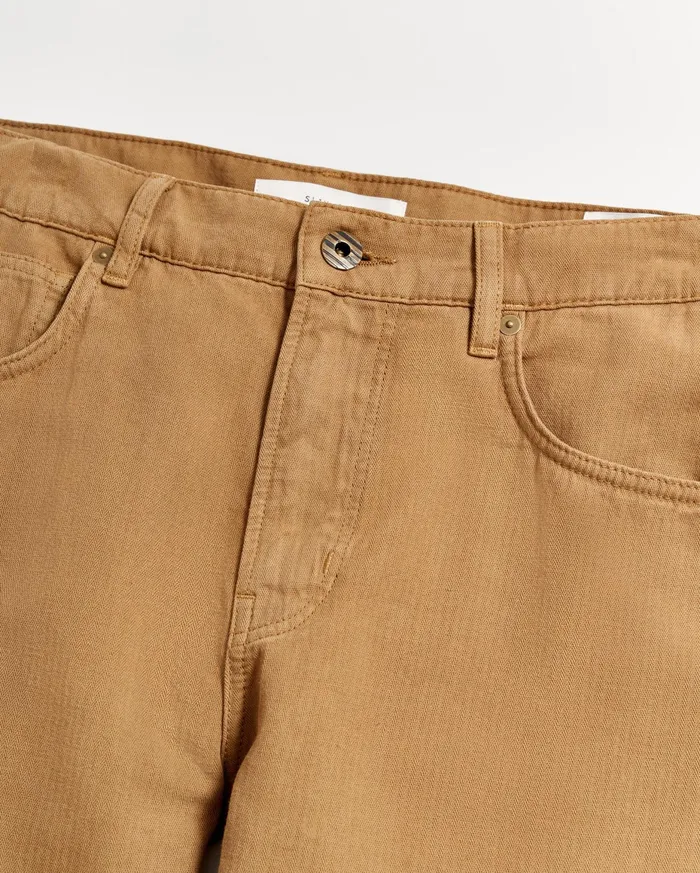 Men Cotton Linen 5 Pocket Pant Dark Tan Billy Reid Bottoms