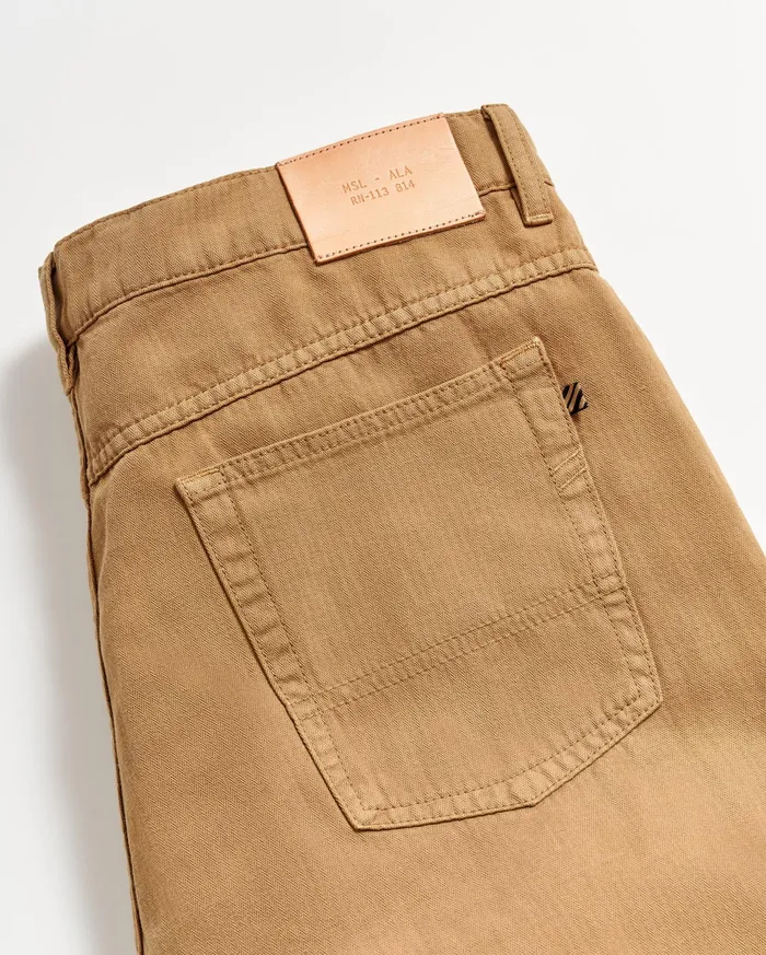 Men Cotton Linen 5 Pocket Pant Dark Tan Billy Reid Bottoms