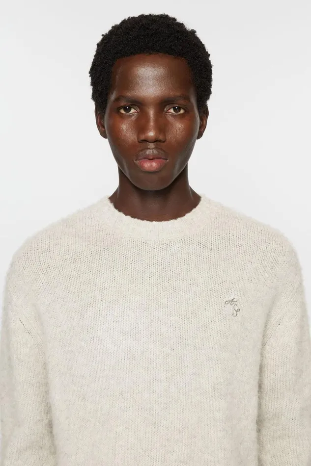 Men Crew Neck Wool Jumper Light Grey Melange Acne Studios Knitwear