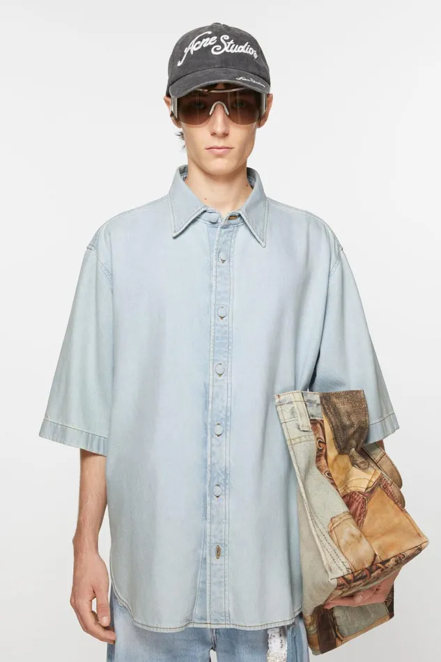 Men Denim Buttonup Shirt 8211 Relaxed Fit Indigo Blue Acne Studios Shirts