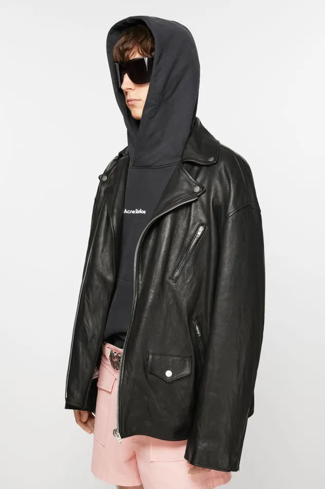 Men Distressed Leather Jacket Black Acne Studios Outerwear