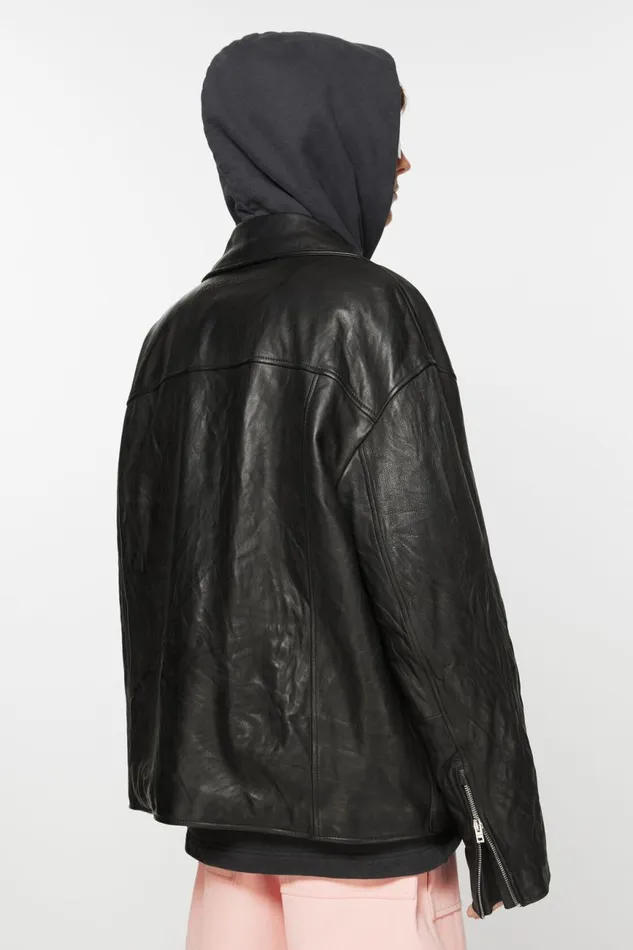 Men Distressed Leather Jacket Black Acne Studios Outerwear