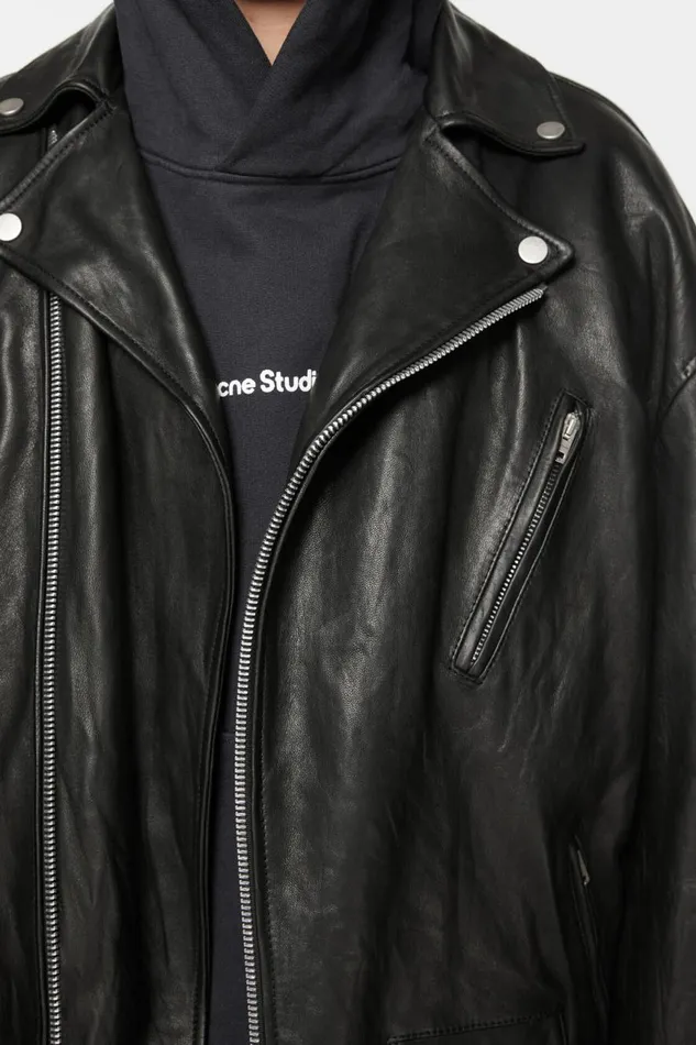 Men Distressed Leather Jacket Black Acne Studios Outerwear
