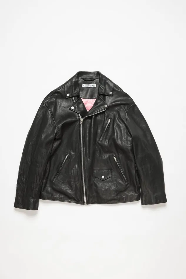 Men Distressed Leather Jacket Black Acne Studios Outerwear