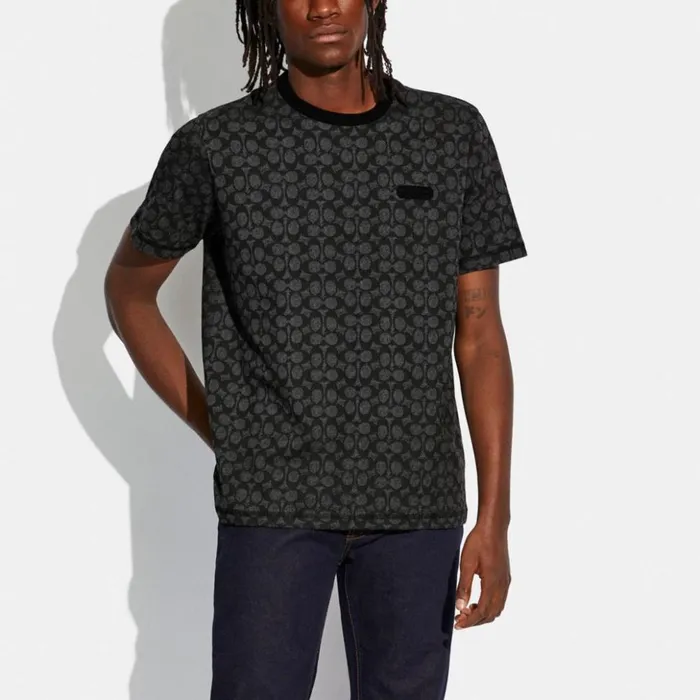 Men Essential T Shirt In Organic Cotton Charcoal Signature Coach Tops and Bottoms