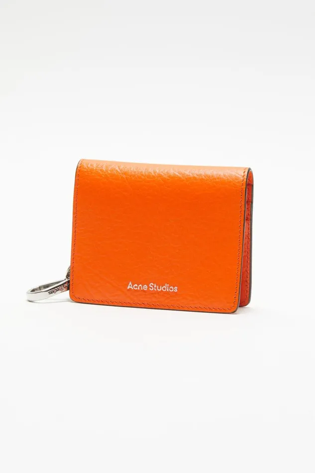 Men Folded Leather Wallet Bright Orange Acne Studios Small Leather Goods