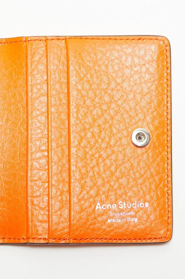Men Folded Leather Wallet Bright Orange Acne Studios Small Leather Goods