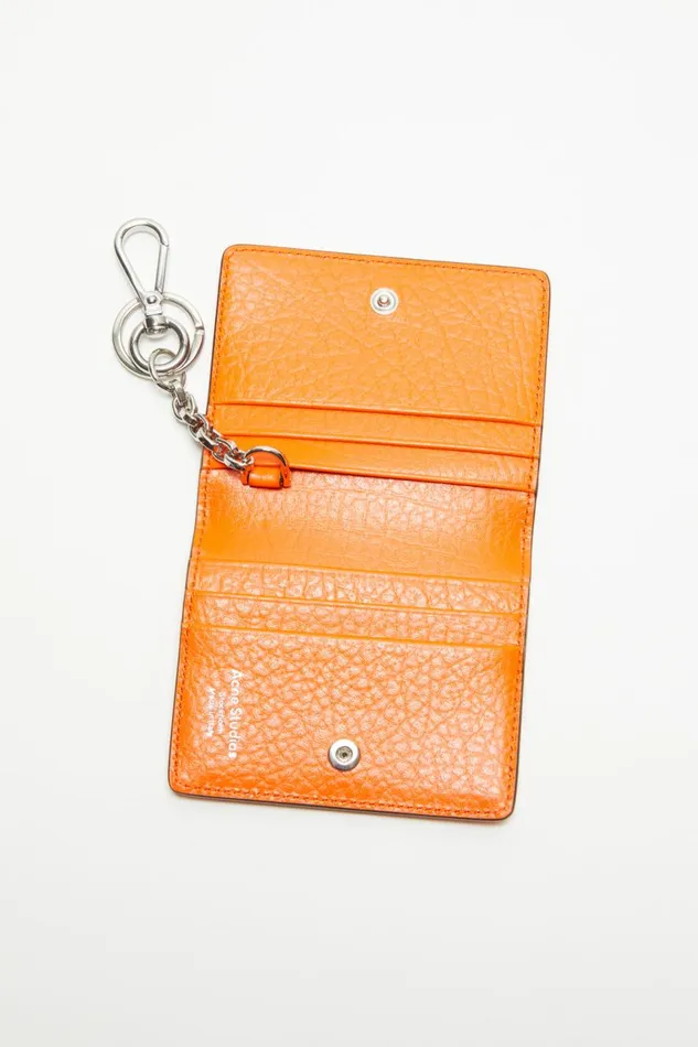 Men Folded Leather Wallet Bright Orange Acne Studios Small Leather Goods