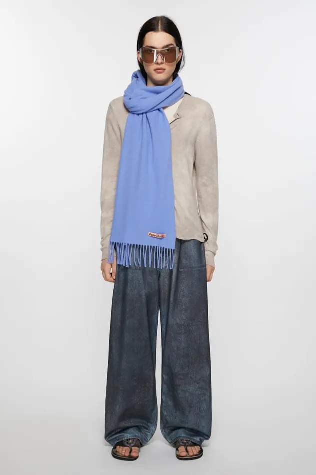 Men Fringe Wool Scarf 8211 Narrow Sweet Blue Acne Studios Scarves