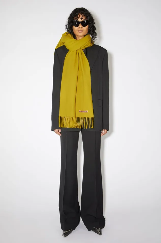 Men Fringe Wool Scarf 8211 Oversized Acid Yellow Acne Studios Scarves
