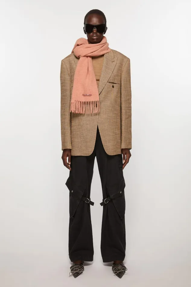 Men Fringe Wool Scarf Narrow Rose Melange Acne Studios Scarves