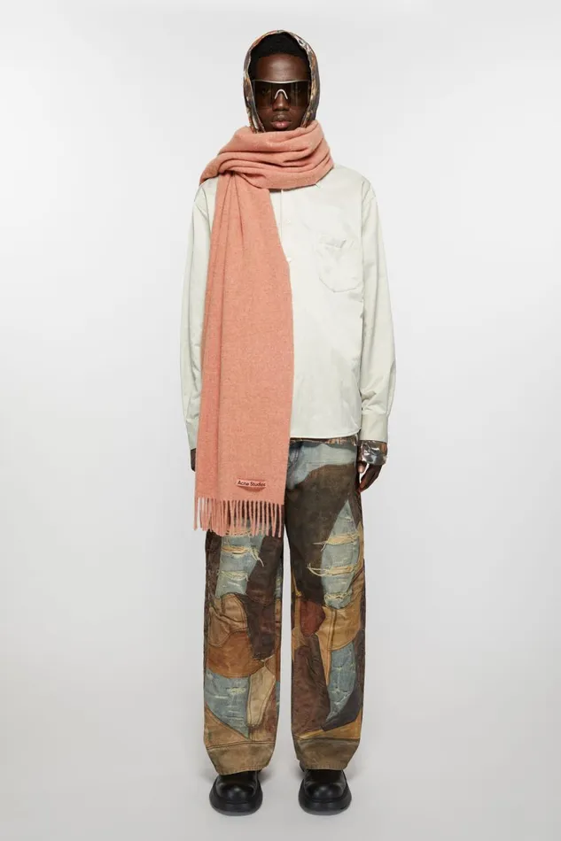 Men Fringe Wool Scarf Narrow Rose Melange Acne Studios Scarves