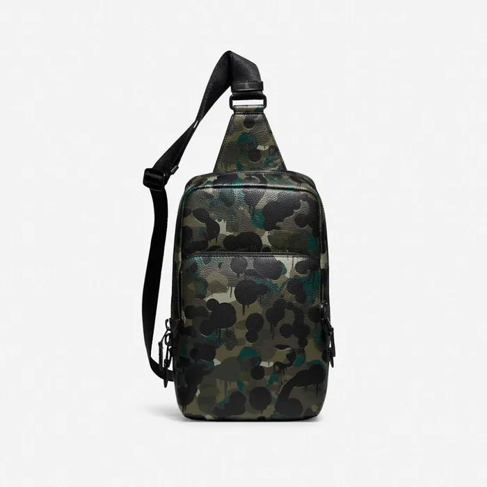 Men Gotham Pack With Camo Print Matte Blackgreenblue Coach Belt Bags