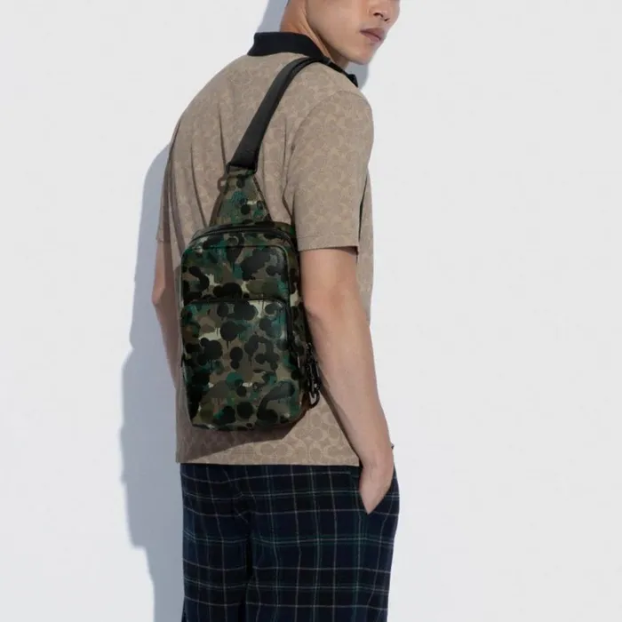 Men Gotham Pack With Camo Print Matte Blackgreenblue Coach Belt Bags