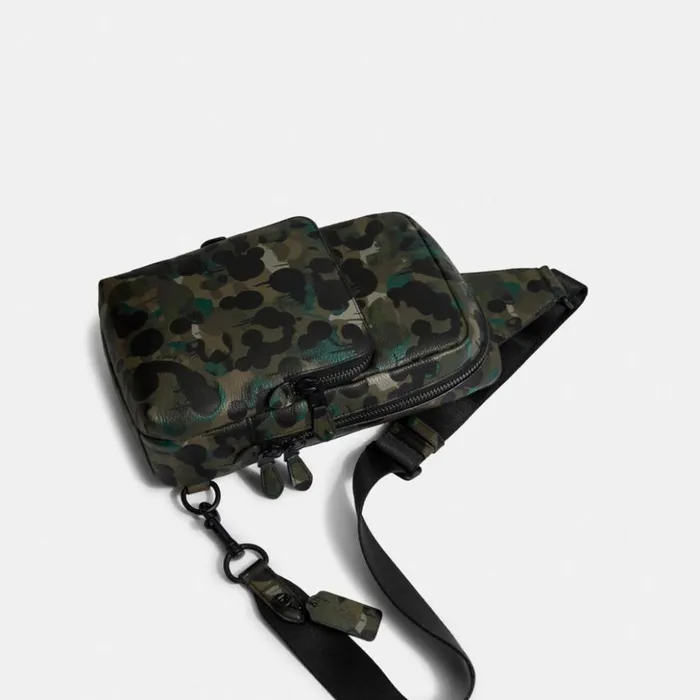 Men Gotham Pack With Camo Print Matte Blackgreenblue Coach Belt Bags