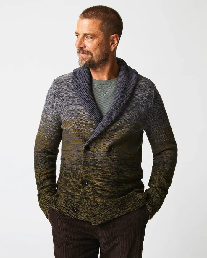 Men Gradient Stripe Cardigan Olivecharcoal Billy Reid Sweaters and Sweatshirts