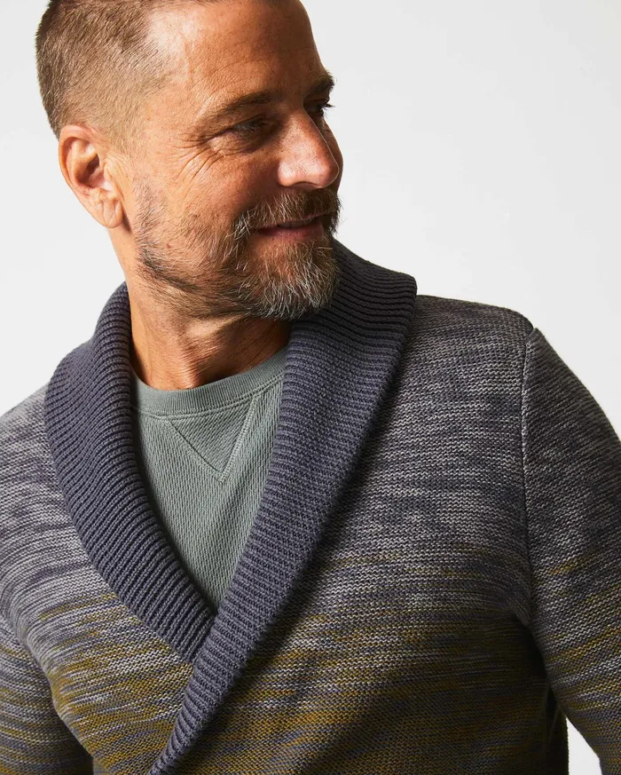 Men Gradient Stripe Cardigan Olivecharcoal Billy Reid Sweaters and Sweatshirts