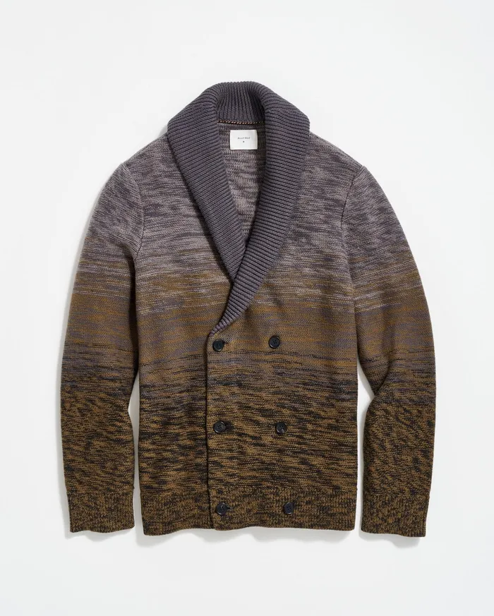Men Gradient Stripe Cardigan Olivecharcoal Billy Reid Sweaters and Sweatshirts