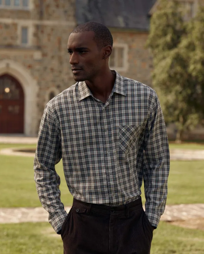 Men Herringbone Plaid John T Shirt Greytan Billy Reid Shirting