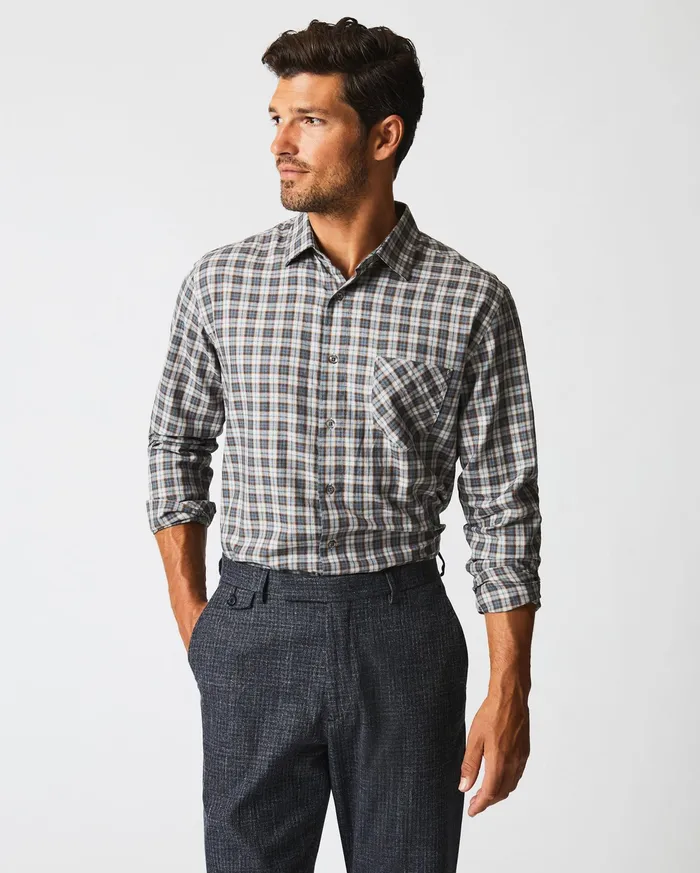 Men Herringbone Plaid John T Shirt Greytan Billy Reid Shirting