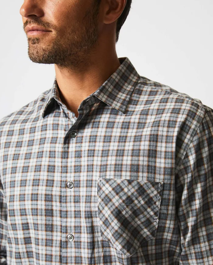 Men Herringbone Plaid John T Shirt Greytan Billy Reid Shirting