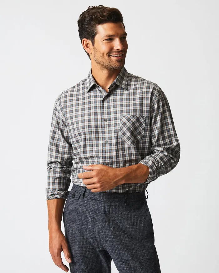Men Herringbone Plaid John T Shirt Greytan Billy Reid Shirting