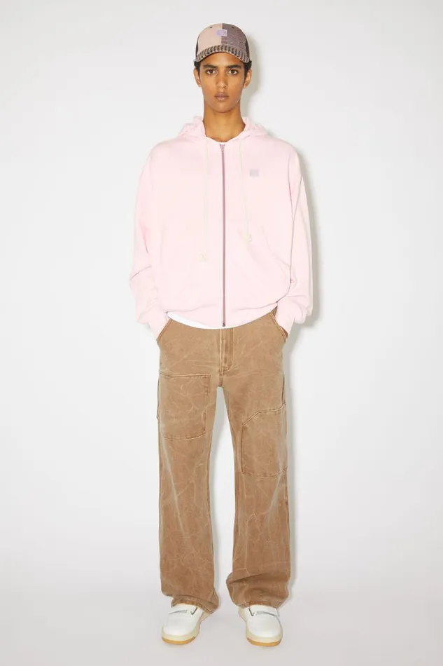 Men Hooded Zip Sweater Light Pink Acne Studios Sweatshirts
