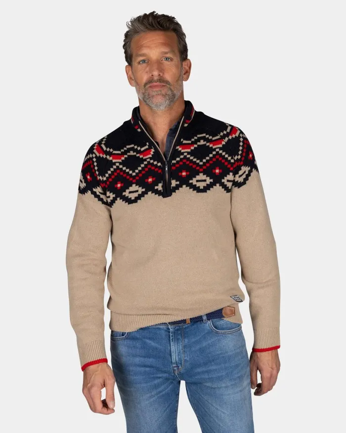 Men Knitwear NZA New Zealand Auckland Beige Sweater With Black Print 8211 Winter Navy