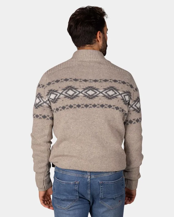 Men Knitwear NZA New Zealand Auckland Brown Pullover With Buttons And Black Pattern 8211 Chestnut